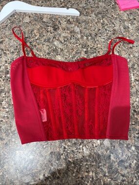 Pinko Red Lace Bustier Crop Top